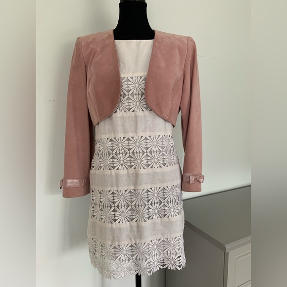 WHITE LINEN SLEEVELESS SHIFT SUMMER DRESS / DAISY MOTIF / LINED / VINTAGE / 2 - Picture 9 of 9